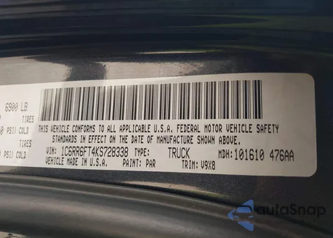 2019 Ram 1500 Classic Tradesman 4X2 6'4 Box from USA, damaged, VIN 1C6RR6FT4KS728338